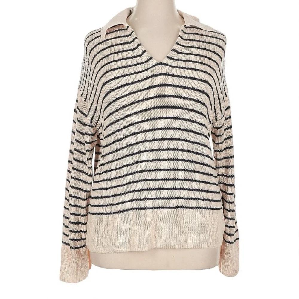 NWT J. Crew Relaxed Cotton Collared Sweater in Stripe - Size XL​ - Picture 4 of 10